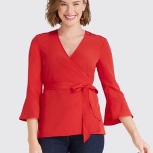 Draper James Wrap Blouse Top Lipstick Red